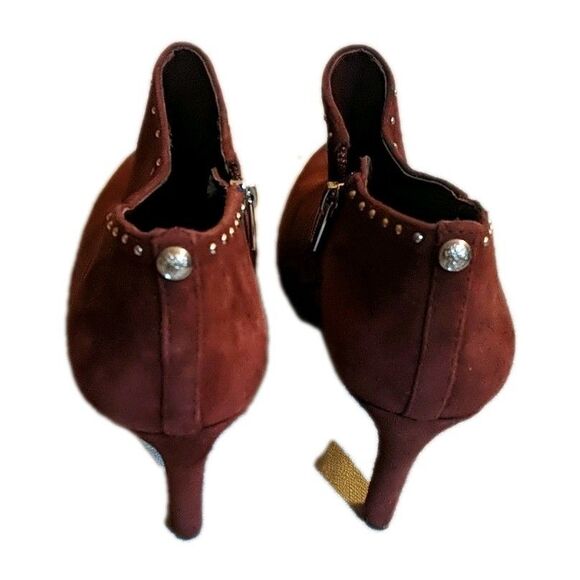 Vince Camuto Channa Ankle Heels Leather Suede Studded Zip Booties 9.5 M Burgundy - Picture 3 of 14